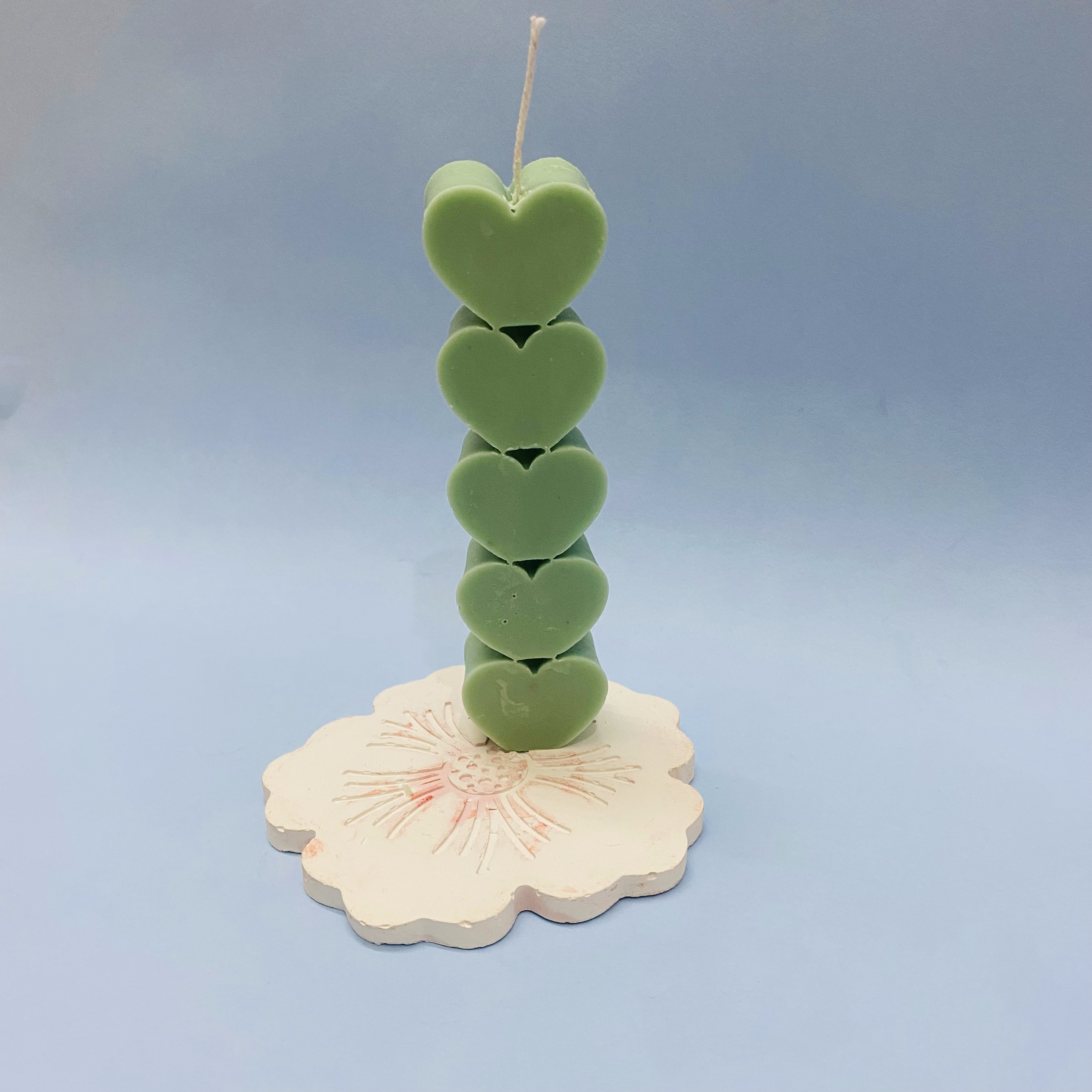 Enchanting 5 Heart Pillar Candle Green