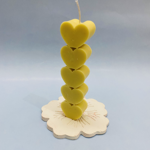 Enchanting 5 Heart Pillar Candle Yellow