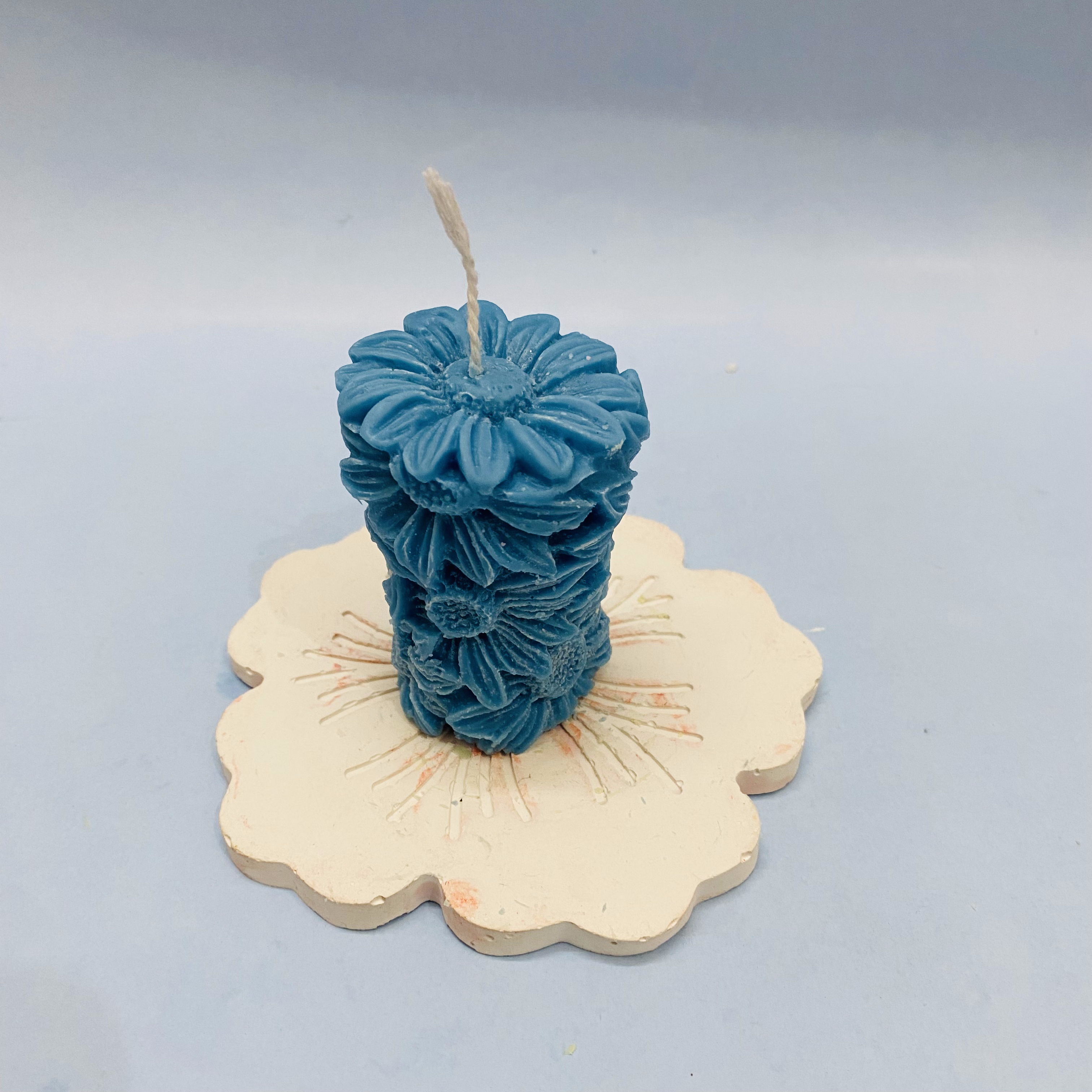 Sunflower Pillar Candle Blue