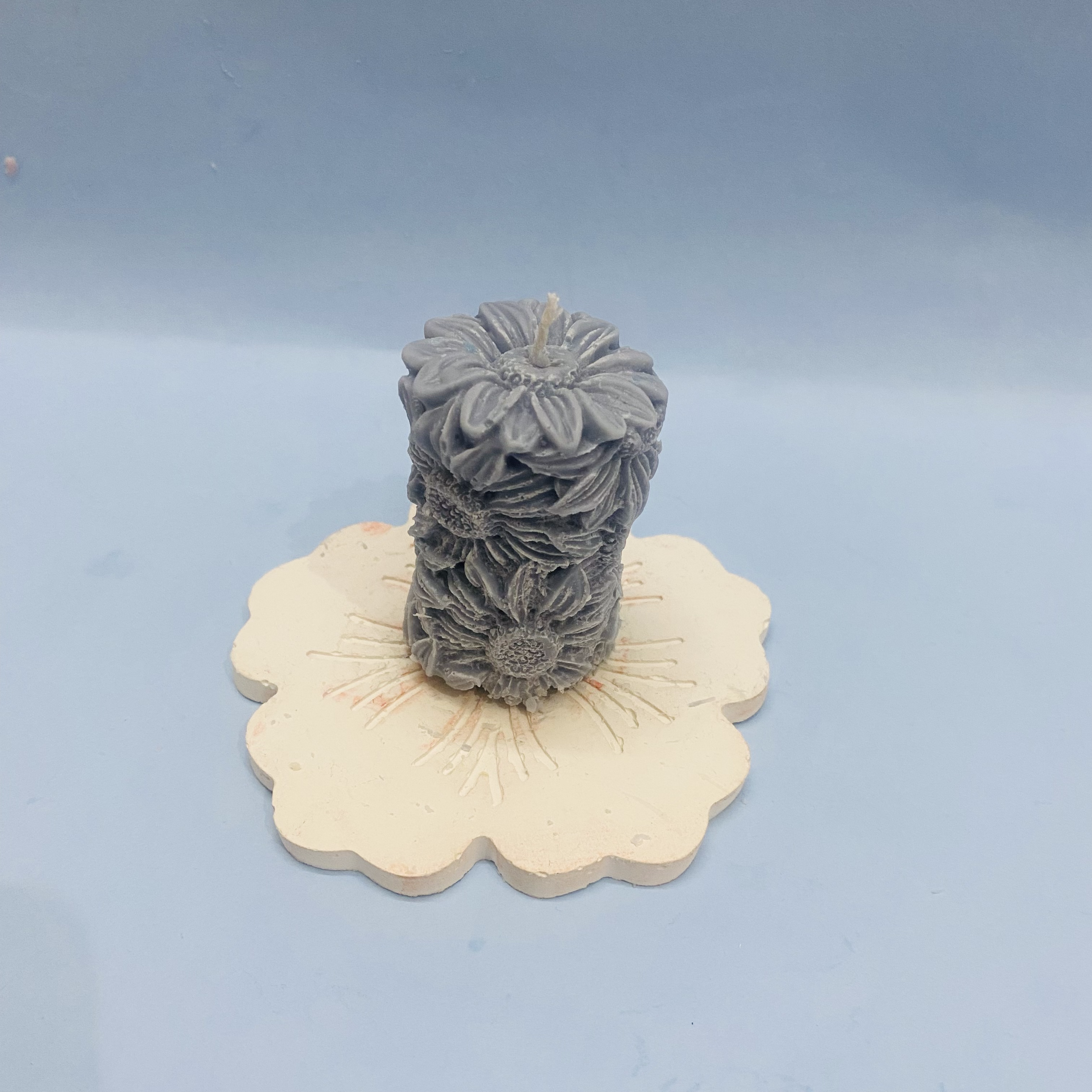 Sunflower Pillar Candle Gray