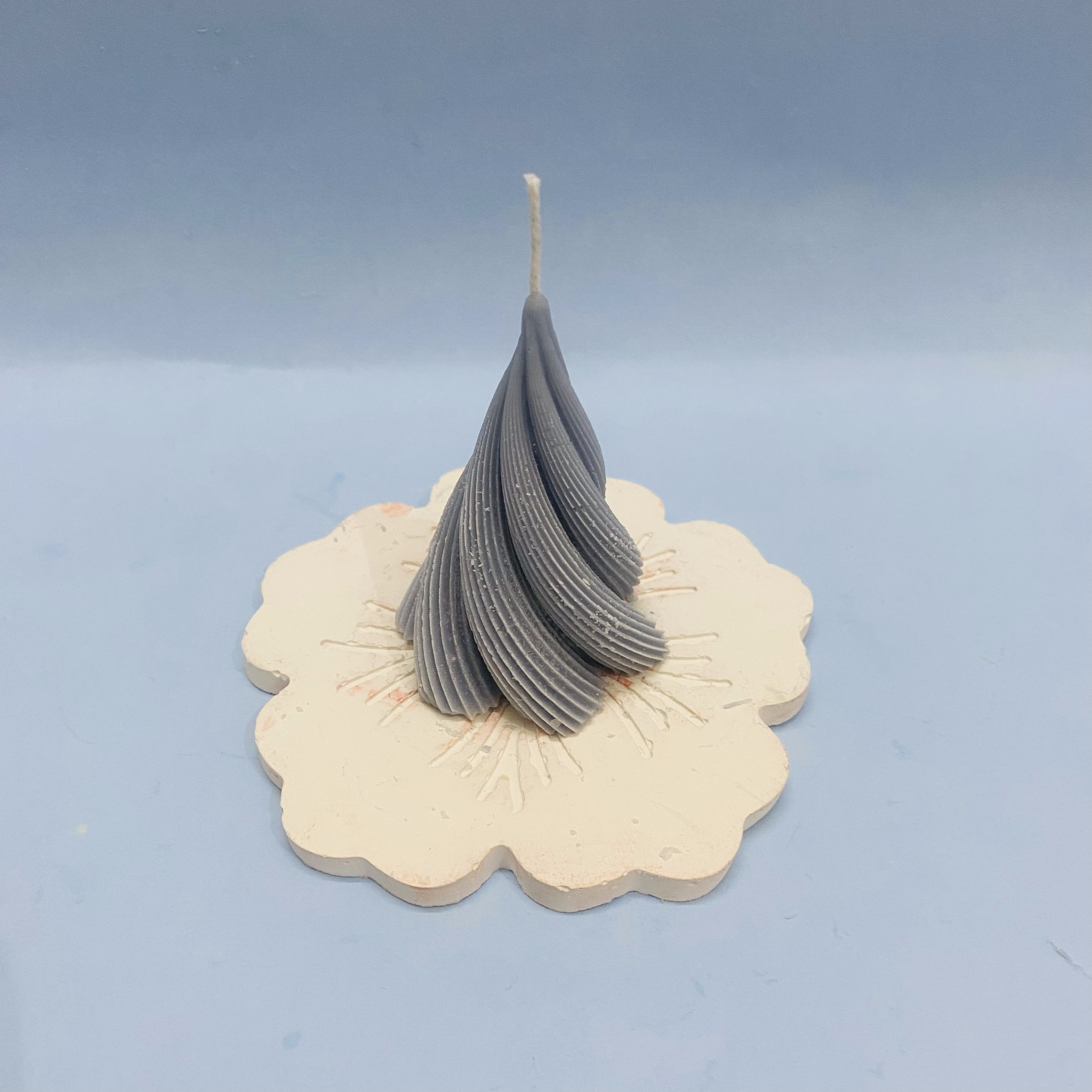 Twirl Spiral Tree Candle Gray