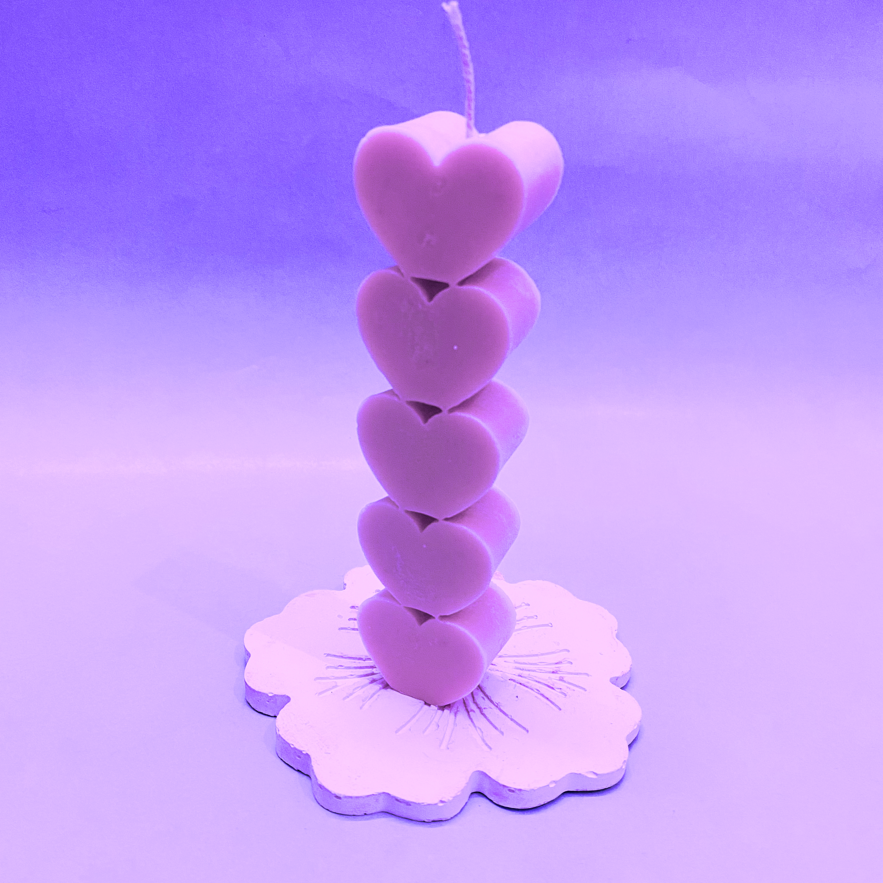 Enchanting 5 Heart Pillar Candle Purple