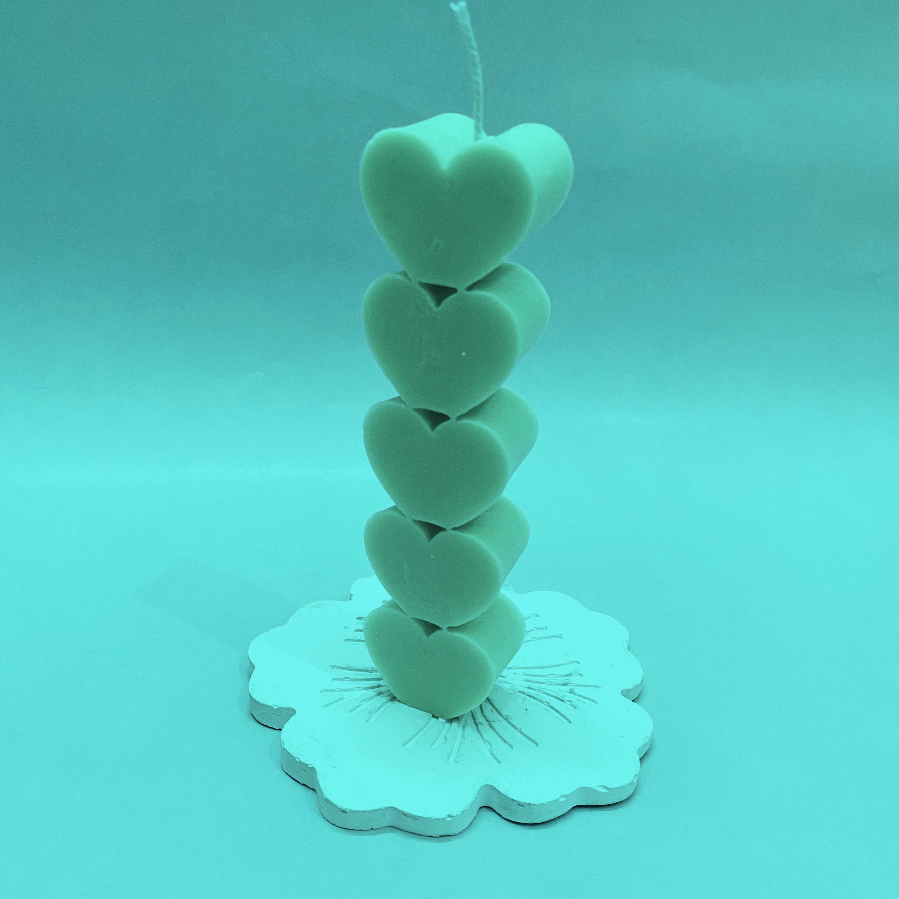 Enchanting 5 Heart Pillar Candle Sky Blue